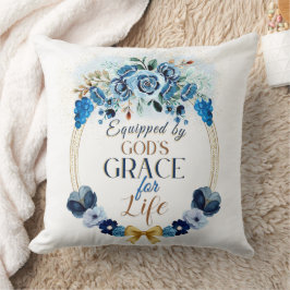Uitgerust door God's Grace Blue Gold Floral Wreath Kussen