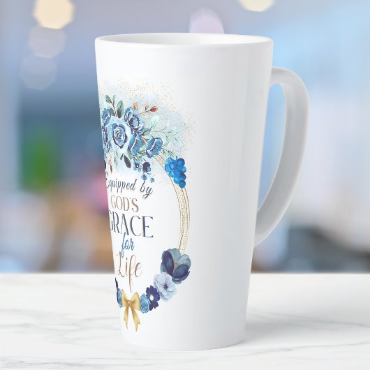 Uitgerust door God's Grace Elegant Blauw Goud Bloe Latte Mok
