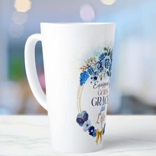 Uitgerust door God's Grace Elegant Blauw Goud Bloe Latte Mok