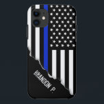 Uitgescheurde look | Dunne blauwe lijn Amerikaanse iPhone 11 Hoesje<br><div class="desc">Met een unieke en ongewone look die hoofden zal draaien, is deze iPhone Case gebrandmerkt met de aangepaste naam of initialen van het serviceteamlid. Het hoesje heeft een levendige dunne blauwe lijn politievlag met een heldere kobaltblauwe lijn door het midden die uit de telefoon zelf lijkt te zijn gescheurd. De...</div>