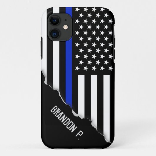 Uitgescheurde look | Dunne blauwe lijn Amerikaanse Case-Mate iPhone Case (Achterkant)