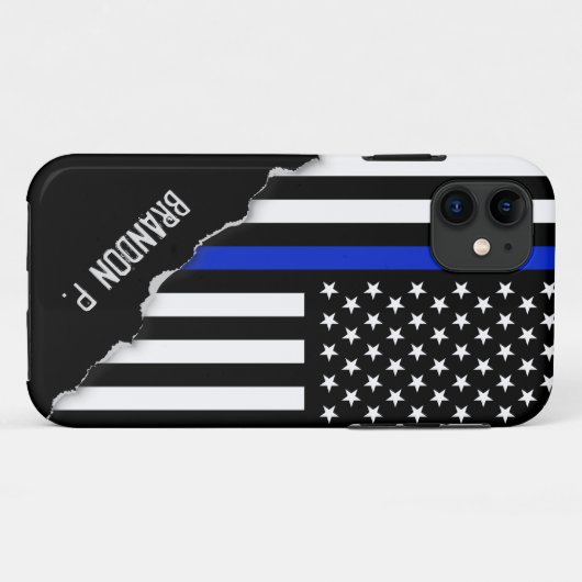 Uitgescheurde look | Dunne blauwe lijn Amerikaanse Case-Mate iPhone Case (Achterkant (horizontaal))