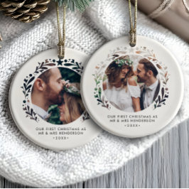 Uitgesneden ingelijste foto eerste kerst als mijnh keramisch ornament