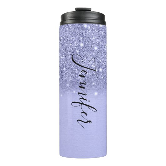 Uitgesplitste blauwe glitter thermische getumbler thermosbeker (Voorkant)