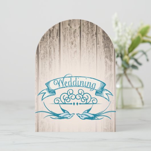 Uitgestanste Rustieke Vintage Liefdesvogel Bruilof Kaart (Staand voorkant)