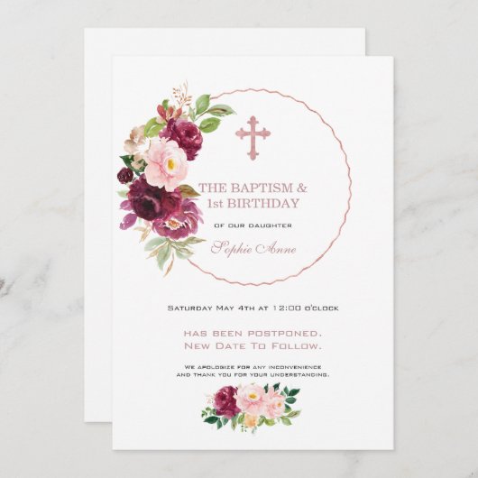 Uitgesteld 1e verjaardags- en doopfeest in Bourgon Kaart (Voorkant / Achterkant)