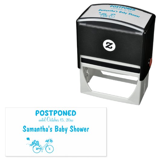 UITGESTELD Baby shower Event Custom Date Bike Zelfinktende Stempel (In situ)