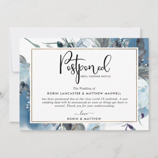 Uitgesteld evenement Aankondiging Blauwe bloemenka (Voorkant)