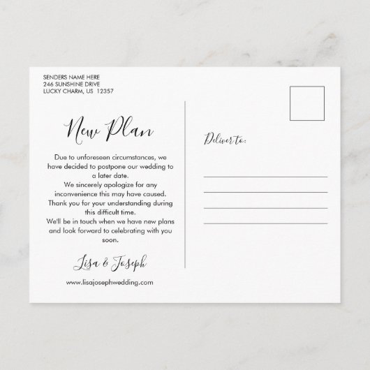 Uitgesteld evenement met moderne datumwijziging aankondigingskaart (Achterkant)