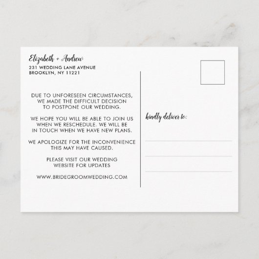 Uitgesteld Huwelijk Nieuwe Datum Wedding Aankondigingskaart (Achterkant)