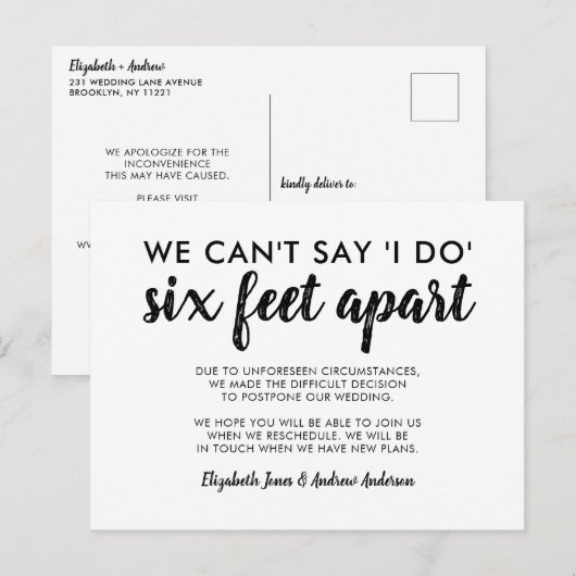 Uitgesteld Huwelijk Nieuwe Datum Zes Voet Apart Aankondigingskaart (Voorkant / Achterkant)