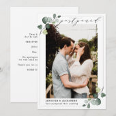 Uitgesteld Nieuwe Datum Eucalyptus Trouw Foto Aankondiging (Voorkant / Achterkant)