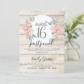 Uitgesteld Rustiek Hout Boho Bloem Sweet 16 Kaart (Staand voorkant)