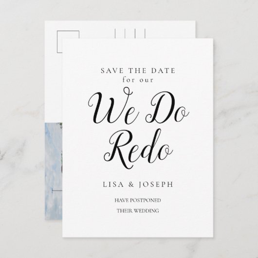 Uitgesteld Save the Date We Do Redo Script Photo Briefkaart (Voorkant / Achterkant)