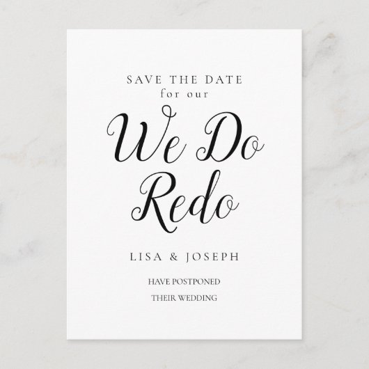 Uitgesteld Save the Date We Do Redo Script Photo Briefkaart (Voorkant)