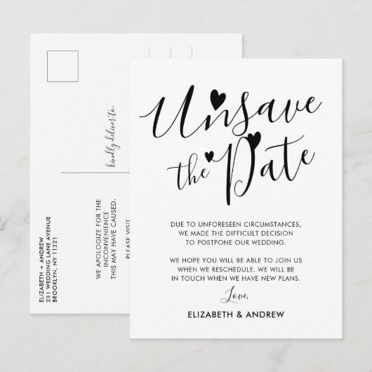 Uitgesteld Trouwdatum Hartjes Aankondigingskaart (Voorkant / Achterkant)