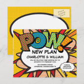 Uitgesteld Verander de datum Fun Comic Book Aankondigingskaart (Voorkant / Achterkant)