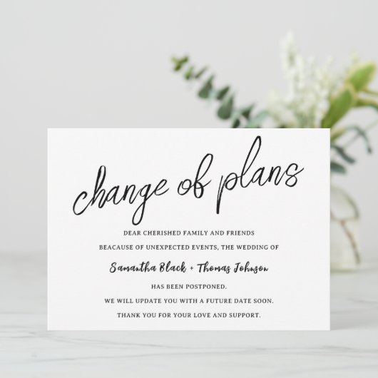 Uitgesteld Wijziging De Plannen Huwelijksaankondig Kaart (Staand voorkant)