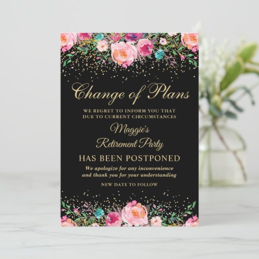 Uitgestelde Aankondiging Bloemrijke Pensioenfeest (Staand voorkant)