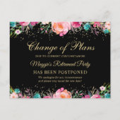 Uitgestelde Aankondiging Bloemrijke Pensioenfeest Briefkaart (Voorkant)