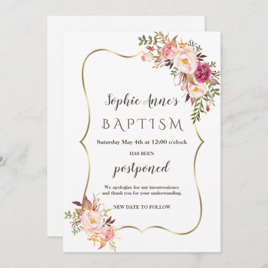 Uitgestelde Aankondiging Blush Roze Bloem Doop (Voorkant / Achterkant)