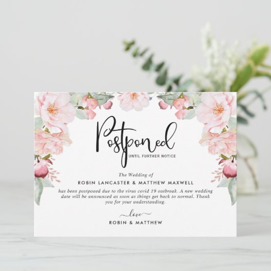 Uitgestelde Aankondiging Evenement, Blush Floral (Staand voorkant)