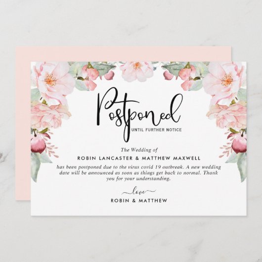 Uitgestelde Aankondiging Evenement, Blush Floral (Voorkant / Achterkant)