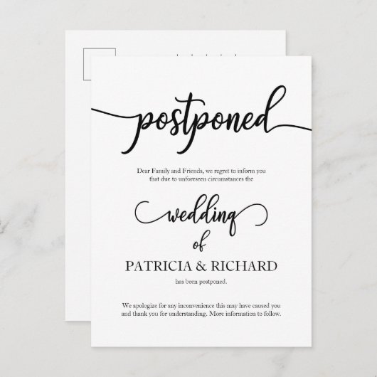 Uitgestelde aankondiging huwelijk legante kalligra briefkaart (Voorkant / Achterkant)