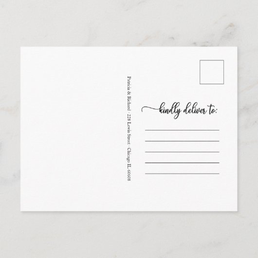 Uitgestelde aankondiging huwelijk legante kalligra briefkaart (Achterkant)