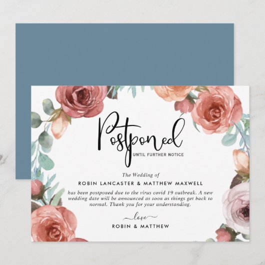 Uitgestelde Aankondiging van Evenement Stof Blauw (Voorkant / Achterkant)