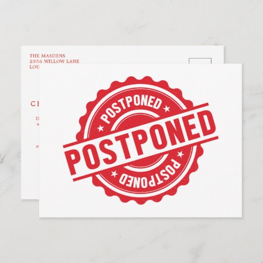 Uitgestelde annulering van gebeurtenis Verander de Briefkaart (Voorkant / Achterkant)