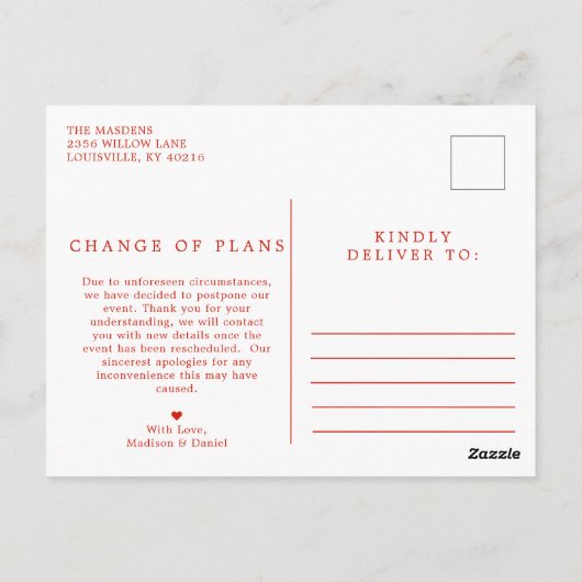 Uitgestelde annulering van gebeurtenis Verander de Briefkaart (Achterkant)