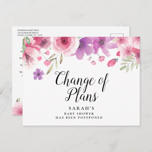 Uitgestelde Baby Shower Bloemige Waterverf Briefkaart (Voorkant / Achterkant)