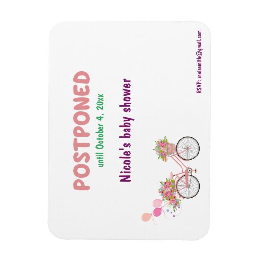 Uitgestelde Baby shower met nieuwe datum en RSVP Magneet (Verticaal)