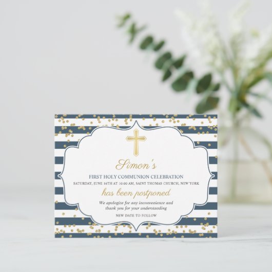 Uitgestelde bekendmaking Gold Blue First Community Briefkaart (Staand voorkant)