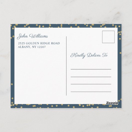 Uitgestelde bekendmaking Gold Blue First Community Briefkaart (Achterkant)