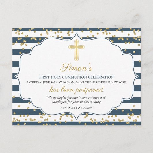 Uitgestelde bekendmaking Gold Blue First Community Briefkaart (Voorkant)