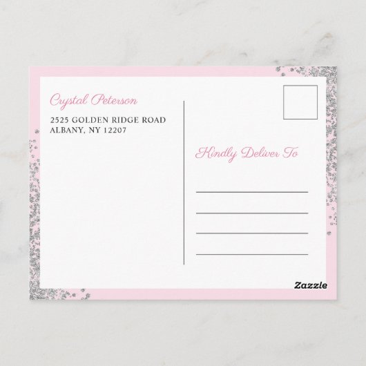 Uitgestelde bekendmaking Roze Floral eerste medede Briefkaart (Achterkant)