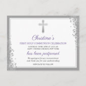 Uitgestelde bekendmaking Zilver Paarse 1e communiq Briefkaart (Voorkant)