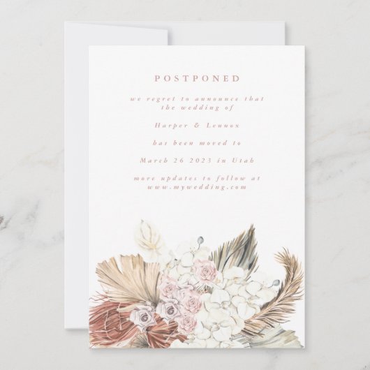 Uitgestelde Blush Roze Bohemen Pampas Datum verand Save The Date (Voorkant)