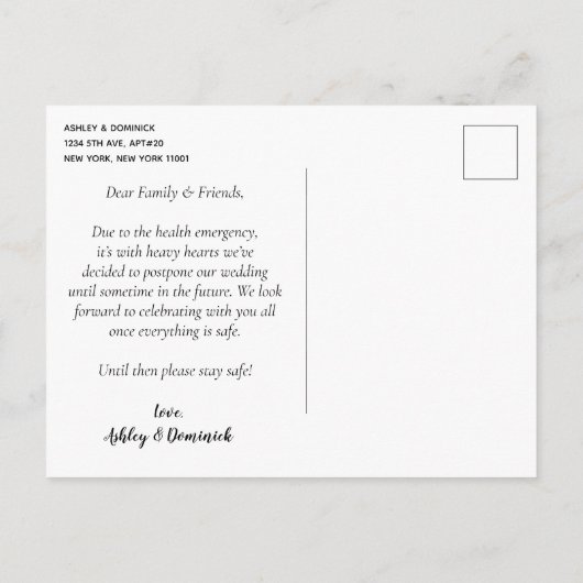 Uitgestelde bruiloft  aankondigingskaart (Achterkant)