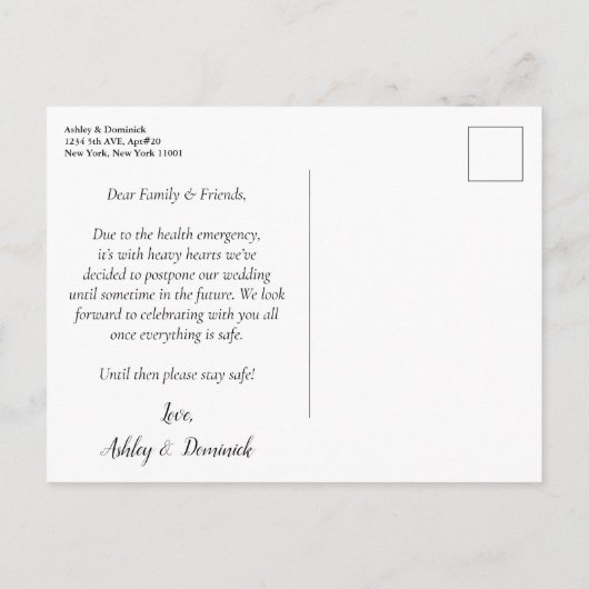 Uitgestelde bruiloft aankondigingskaart (Achterkant)