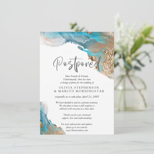 Uitgestelde bruiloft Blauwgroen en Gold Abstract Kaart (Staand voorkant)