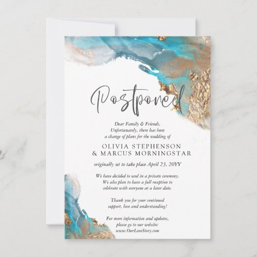 Uitgestelde bruiloft Blauwgroen en Gold Abstract Kaart (Voorkant)