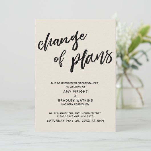 Uitgestelde bruiloft "Change of Plans" Cream Kaart (Staand voorkant)