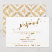 Uitgestelde bruiloft details Gold Hearts kalligraf Kaart (Voorkant / Achterkant)