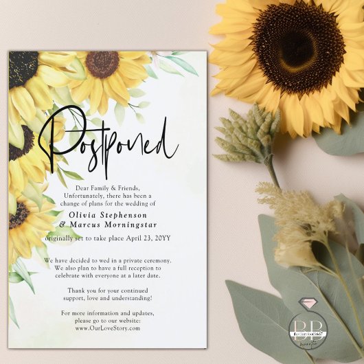 Uitgestelde bruiloft Elegant Rustic Sunflower Kaart