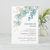 Uitgestelde bruiloft Elegante turquoise en gouden  Aankondiging (Staand voorkant)