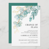 Uitgestelde bruiloft Elegante turquoise en gouden  Aankondiging (Voorkant / Achterkant)