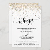 Uitgestelde bruiloft Gold Confetti & Hearts Whoops Kaart (Voorkant / Achterkant)